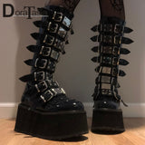 MURIOKI New Women's High Platform Boots Goth Cosplay Punk Metal Buckle High Heels Boots Women 2022 Street Wedges Shoes Woman