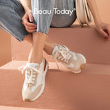 BeauToday Suede Sneakers Platform Women Synthetic Leather Patchwork Trainers Round Toe Lace Up Ladies Casual Shoes 29134