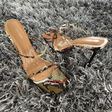 Graduation Dress 2022 Summer Pumps Sexy snake print Slippers Sandals Shoes Women Thin High Heels Square Toe Sandal Lady Pump Shoes Mules