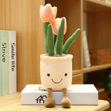 Lifelike Tulip&Succulent Plants Plush Stuffed Toys Soft Bookshelf Decor Doll Creative Potted Flowers Pillow for Girls Kids Gift