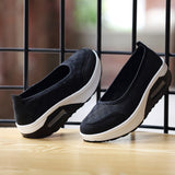 Women Platform Shoes Woman Lady Flat Casual Shallow Breathable Shoes 2020 New Summer Slip on Comfortable Lace Black Fabric Shoes