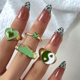 Christmas Gift Colorful Heart Y2K Ring Set Open Cooper Rings For Women Candy Color Hand-painted Knuckle Rings Jewelry