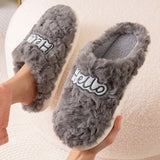 Winter Home Cotton Warm Slippers Women Men Fur Shoes Cute Non-slip Soft Sole Indoor Bedroom House Female Couples Furry Slides