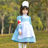 Murioki Kids Adult Blue Nurse Or Maid Costume Cosplay Uniform For Girls Women Parent-Child Halloween Party Fancy Dress