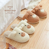 Winter Home Cotton Slippers Warm Shoes Cute Bear Non-Slip Fur Soft Sole Indoor Bedroom House Women Men Couple Female Slides
