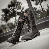 Murioki New Fashion Mens Motorcycle Boots Leather Boots Male Footwear Cowboy Casual Shoes Men Military Tactical Boots Gothic Punk Boots