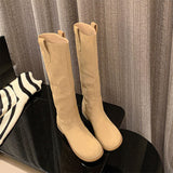 Women's Shoes Knee Boots Flat Platform Round Toe Slip-On Female Shoes Comfortable Western Cowboy Autumn Winter Long Boots New