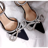 Graduation Shoes 2022 Hot Glitter Rhinestones Women Pumps Crystal bowknot Satin Summer Lady Shoes Genuine leather High heels Party Prom Shoes