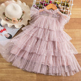 Summer Flower Girl Princess Dresses For Wedding Sequin Shiny Cake Kids Tulle A-Line Cloth Children Elegant Birthday Mesh Costume