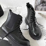 Murioki back to school 2023 New Retro Martin Boots Low Heels Women Round Toe Ankle Boots Fashion Side Zip Lace Up Short Knight Boot Female Shoes