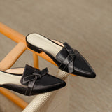 Murioki back to school  Women Natural Genuine Leather Mules Black Brown Beige Butterfly Knot Bowknot Flats Shoes Woman Women's Sandals