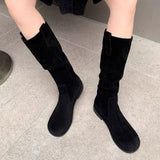 Women's Shoes Knee Boots Flat Platform Round Toe Slip-On Female Shoes Comfortable Western Cowboy Autumn Winter Long Boots New