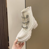 Murioki Luxury New Women Boots Fashion Platform Boots Pearl Chain Casual Women Boots Chunky Boots  Women Riding Boots