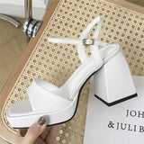 Murioki Japanese Style Mary Jane Shoes Women Square Toe High Heel Pumps Women Buckle Strap Gothic Platform Shoes Sandals Heels White