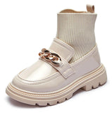 Murioki Girls Boots Spring-Fall Kids Martin Boots Knitted Children's Short Botas PU Leather Waterproof Martin Bottes Little Baby Shoes