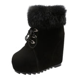 Murioki Crystal Lace Up Fluffy Fur Ankle Boots Women Super High Heels Wedges Snow Boots Winter Warm Plush Plaform Shoes Woman