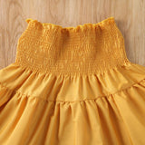 Summer Baby Kids Girl Top Quality Outfits Off Shoulder Solid Color Ruffle Tank Top Long Flare Dress 3Pcs Set Fashion New Clothes