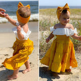 Summer Baby Kids Girl Top Quality Outfits Off Shoulder Solid Color Ruffle Tank Top Long Flare Dress 3Pcs Set Fashion New Clothes