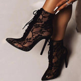 Graduation Shoes 2022 Fashion Basic Sandals Boots Women High Heels Pumps Sexy Hollow Out Mesh Lace-Up Cross-tied Boots Party Shoes Party