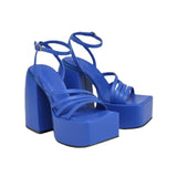 MURIOKI Luxury Satin Cloth Crystal Buckle Spring Summer Female Party Runway Shoes Round Toe High Heels Women Sandal